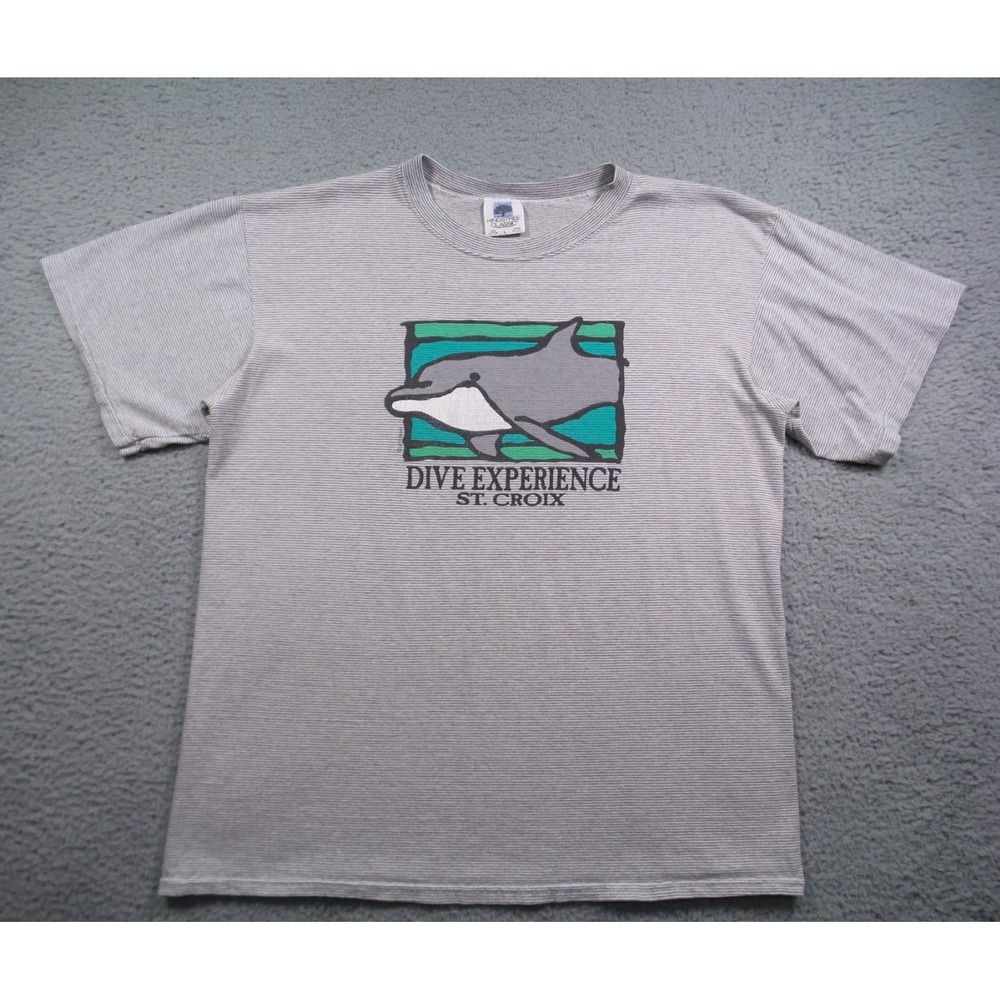 Vintage St. Croix Shirt Mens Size Large Gray Striped Crew Dive Experience USA‎